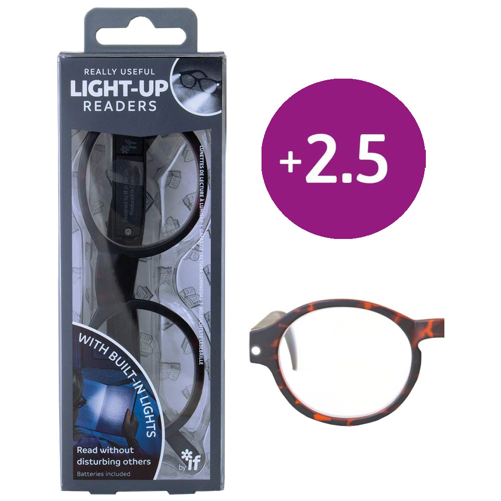 If USA Light-Up Readers Eye Glasses +2.5 Tortoise Shell