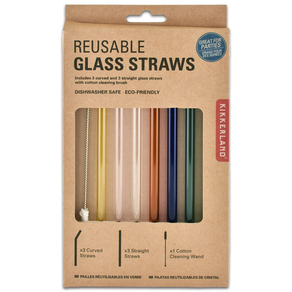 Kikkerland Colorful Reusable Glass Straw 7 Set