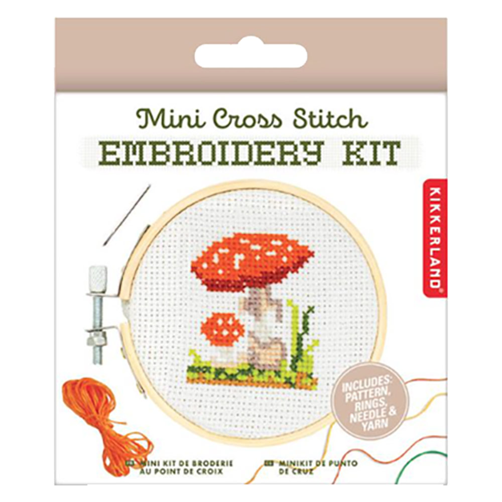 Kikkerland Mini Cross Stitch Embroidery Kit Mushroom