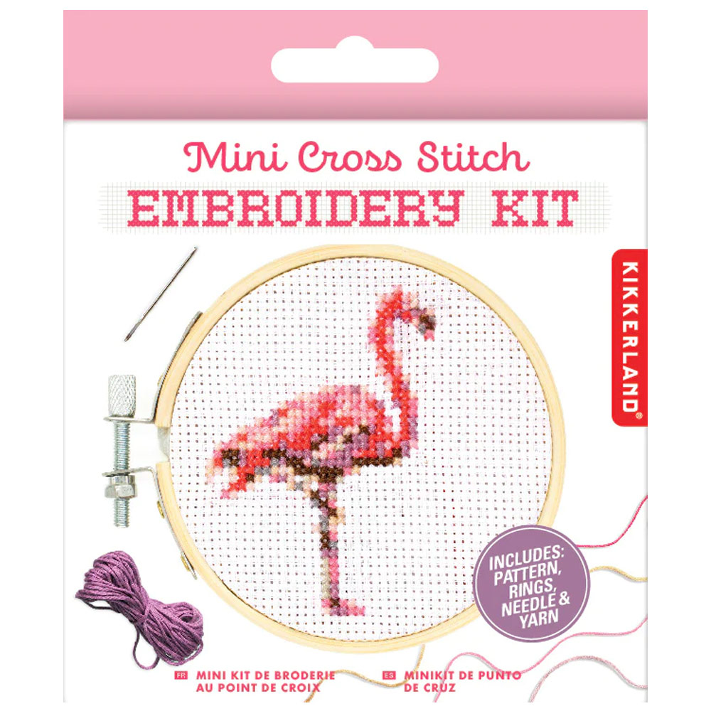 Kikkerland Mini Cross Stitch Embroidery Kit Flamingo