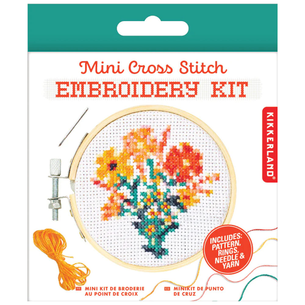 Kikkerland Mini Cross Stitch Embroidery Kit Flowers