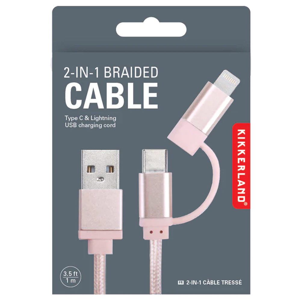 Kikkerland 2-in-1 Braided Cable Rose Gold