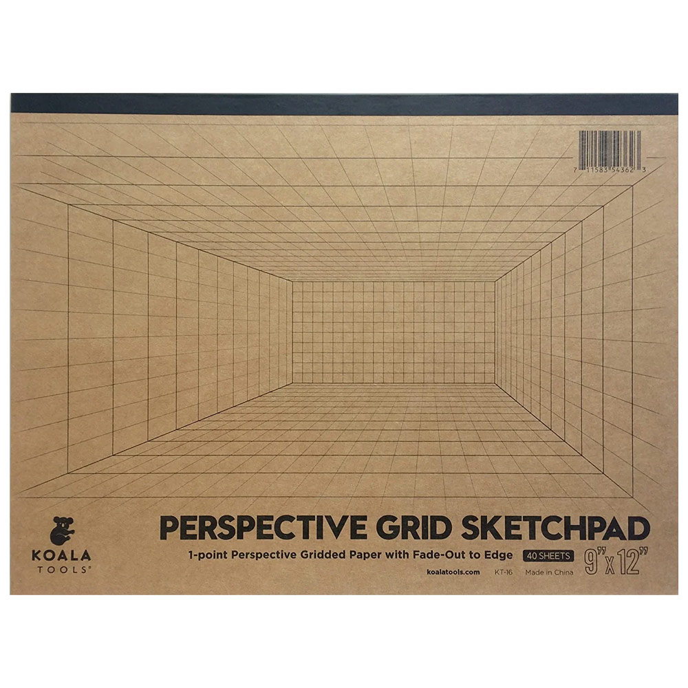 Koala Tools 1-Point Perspective Grid Paper Sketchpad 9"x12"