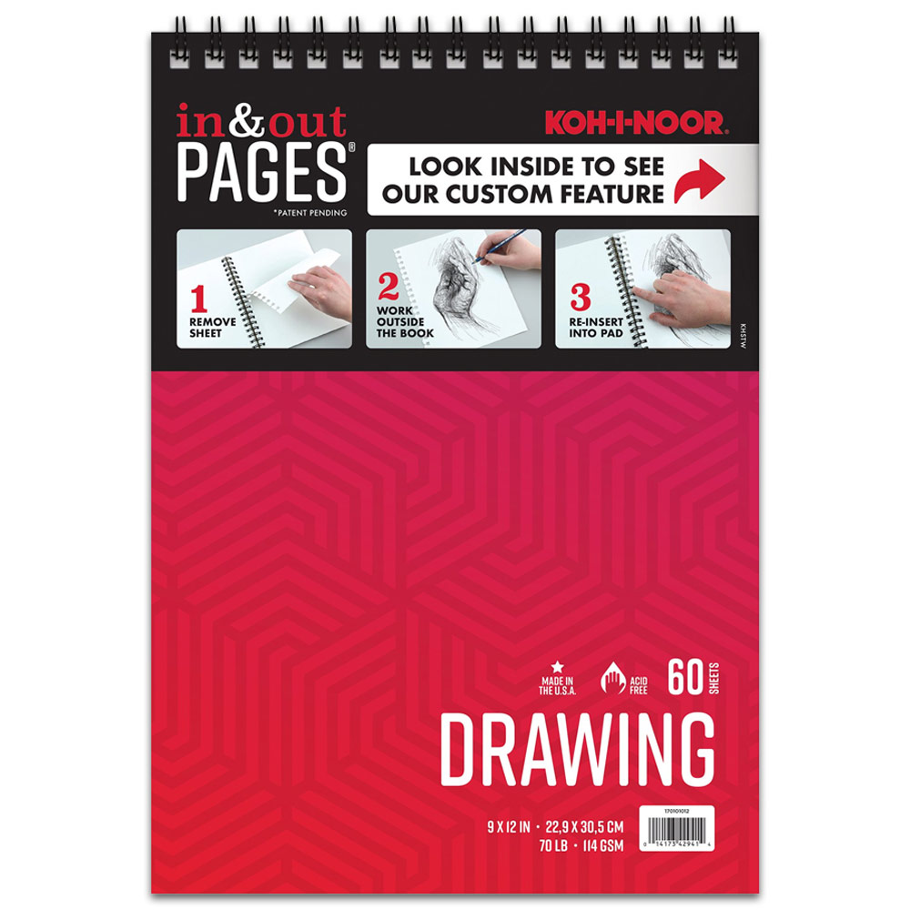 Koh-I-Noor In & Out Pages Drawing Paper Spiral Pad 60 Sheets 9"x12" White