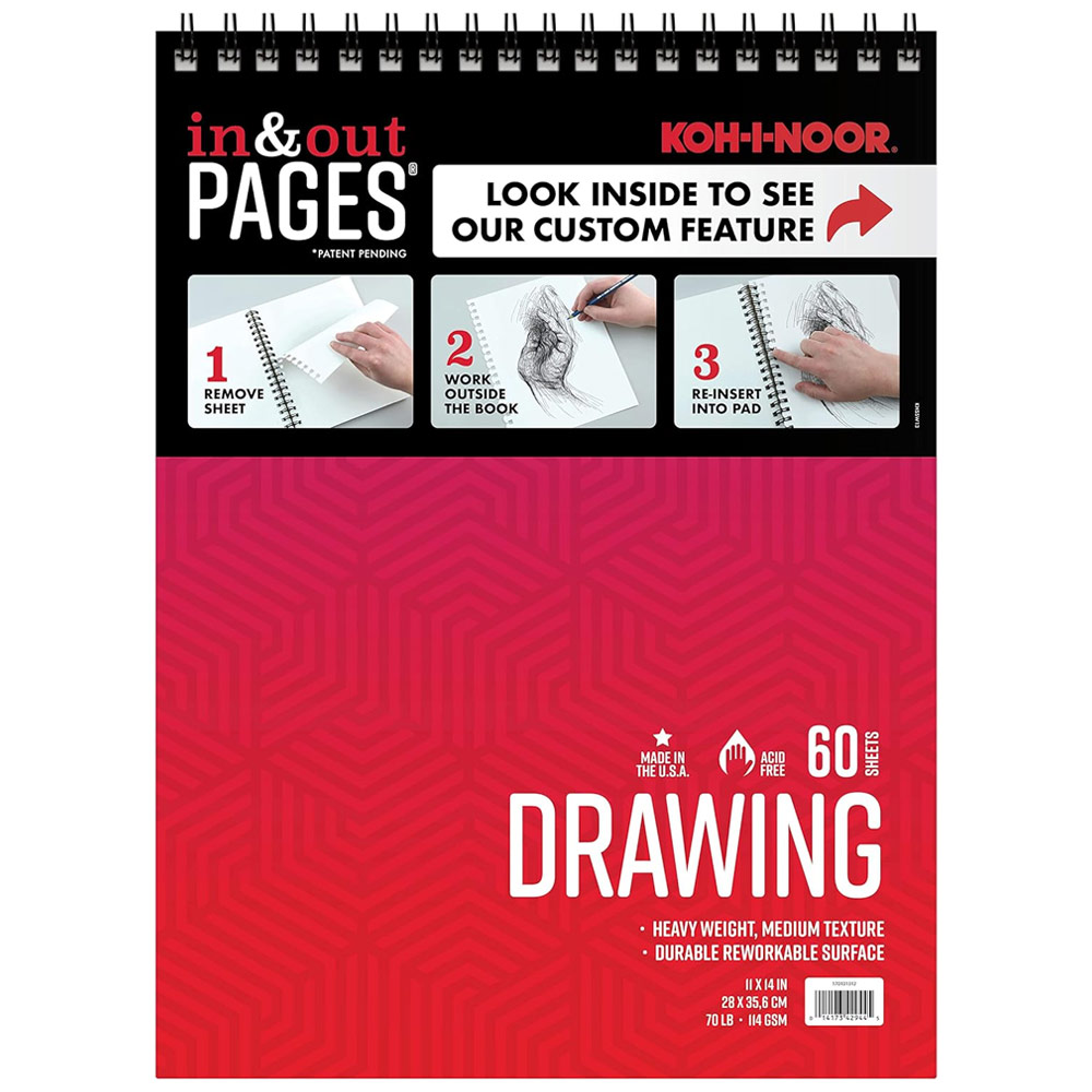 Koh-I-Noor In & Out Pages Drawing Paper Spiral Pad 60 Sheets 11"x14" White