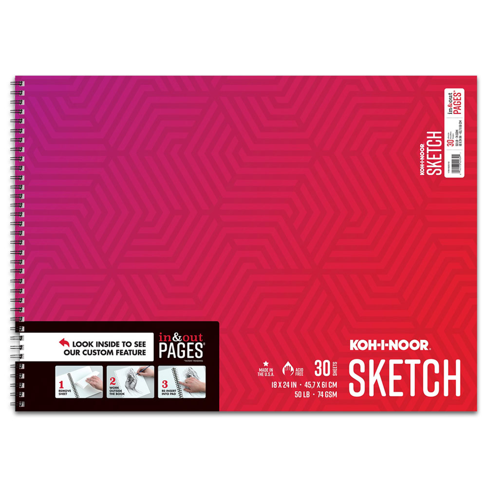 Koh-I-Noor In & Out Pages Sketch Paper Spiral Pad 30 Sheets 18"x24" White
