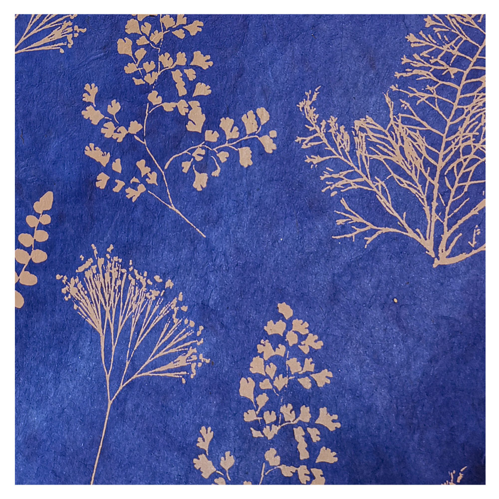Lamali Decorative Lokta Paper Botanic 20"x30" Blue/Cream