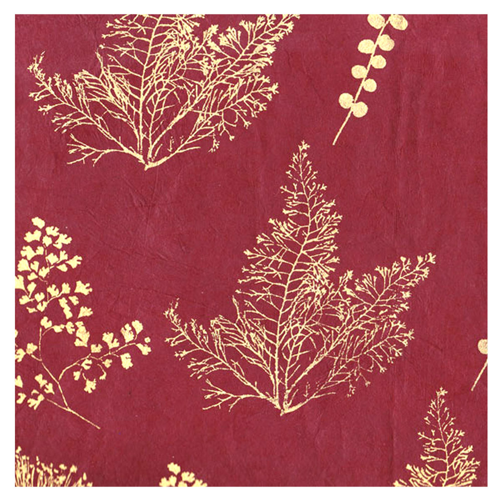 Lamali Decorative Lokta Paper Botanic 20"x30" Burgundy/Gold