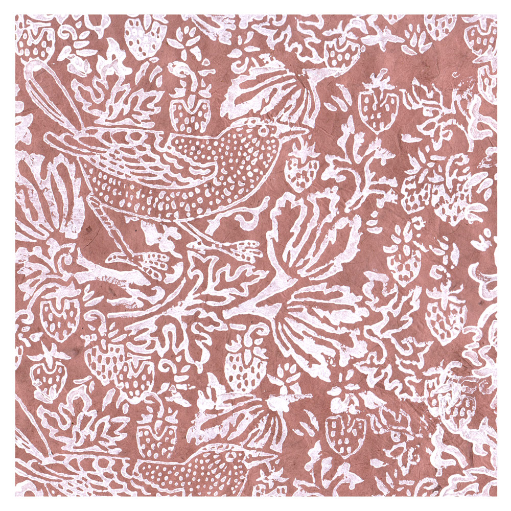 Lamali Thrush & Strawberries Lokta Paper 20"x30" Sienna/White