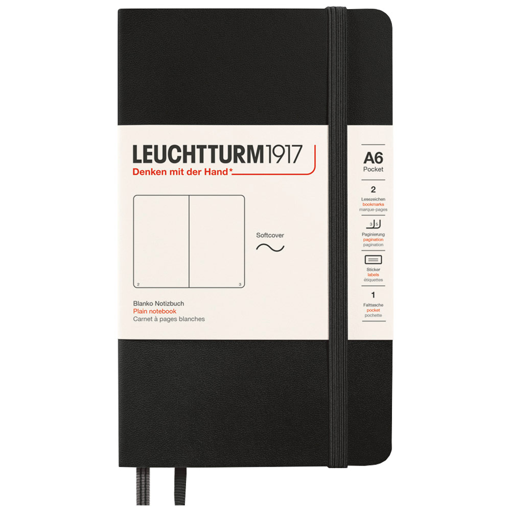 LEUCHTTURM1917 Notebook Pocket A6 Softcover 3-1/2"x6" Plain Black
