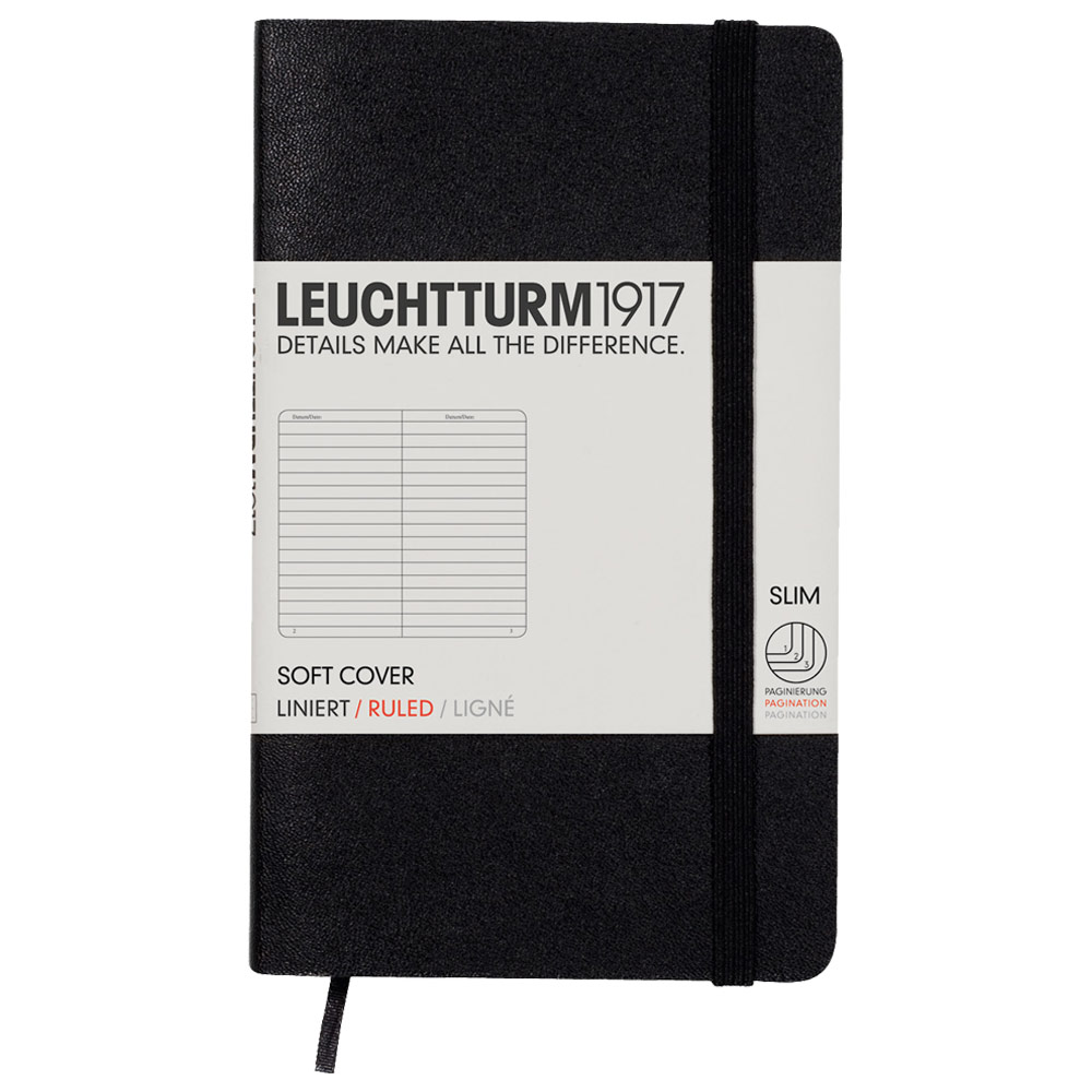 LEUCHTTURM1917 Notebook Pocket A6 Softcover 3-1/2"x6" Ruled Black