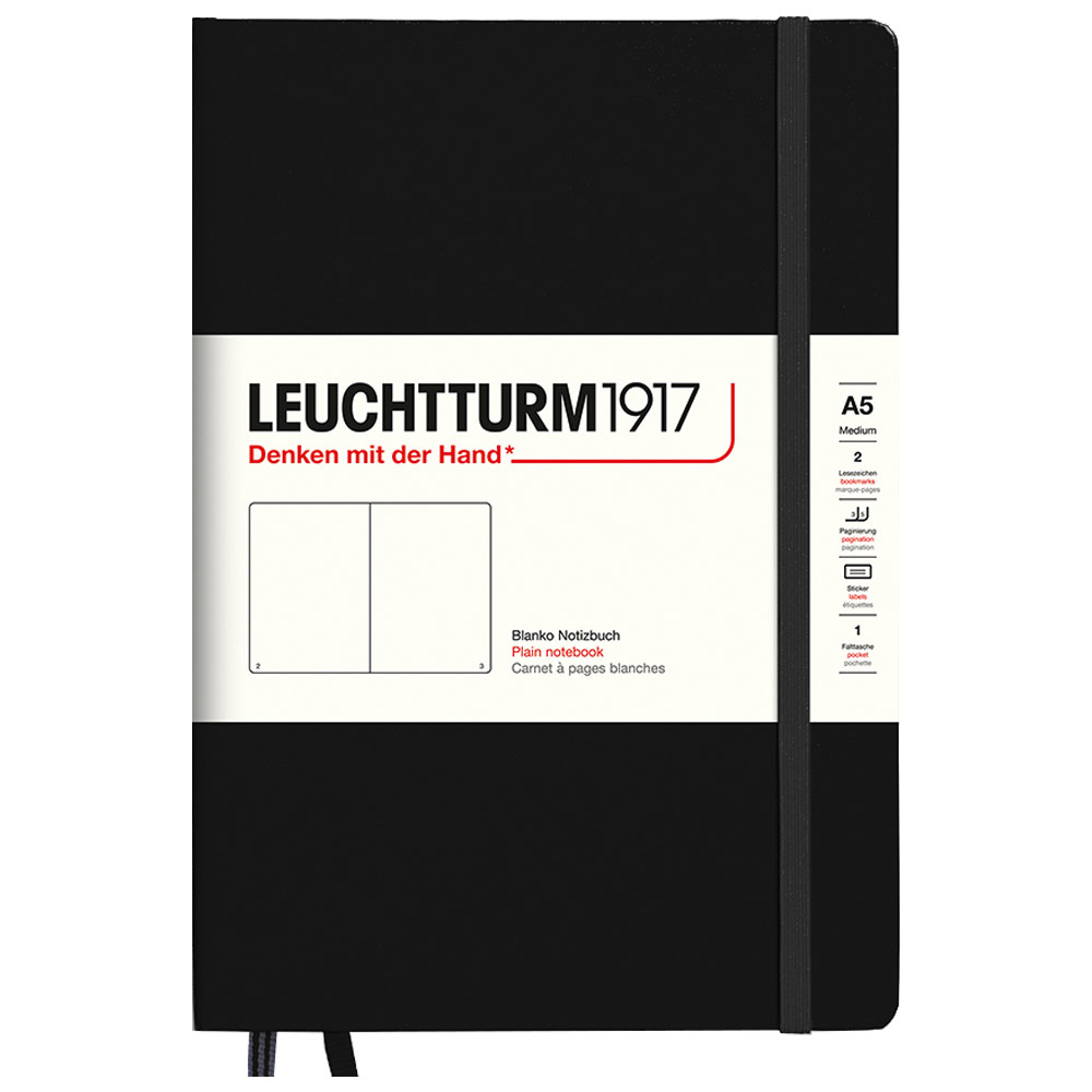 LEUCHTTURM1917 Notebook Medium A5 Hardcover 5-3/4"x8-1/4" Plain Black