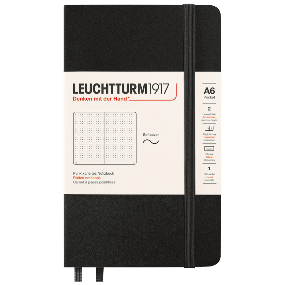 LEUCHTTURM1917 Notebook Pocket A6 Softcover 3-1/2"x6" Dot Black