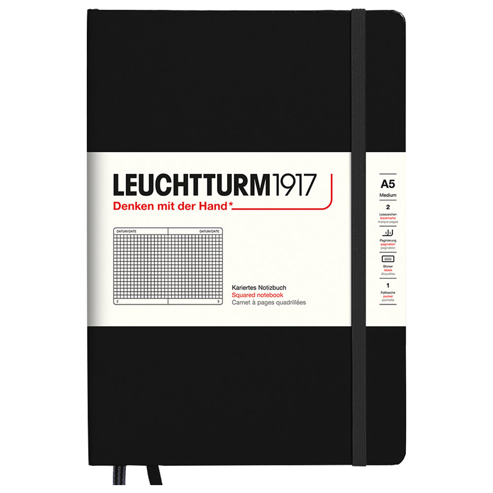 LEUCHTTURM1917 Notebook Medium A5 Hardcover 5-3/4"x8" Square Black