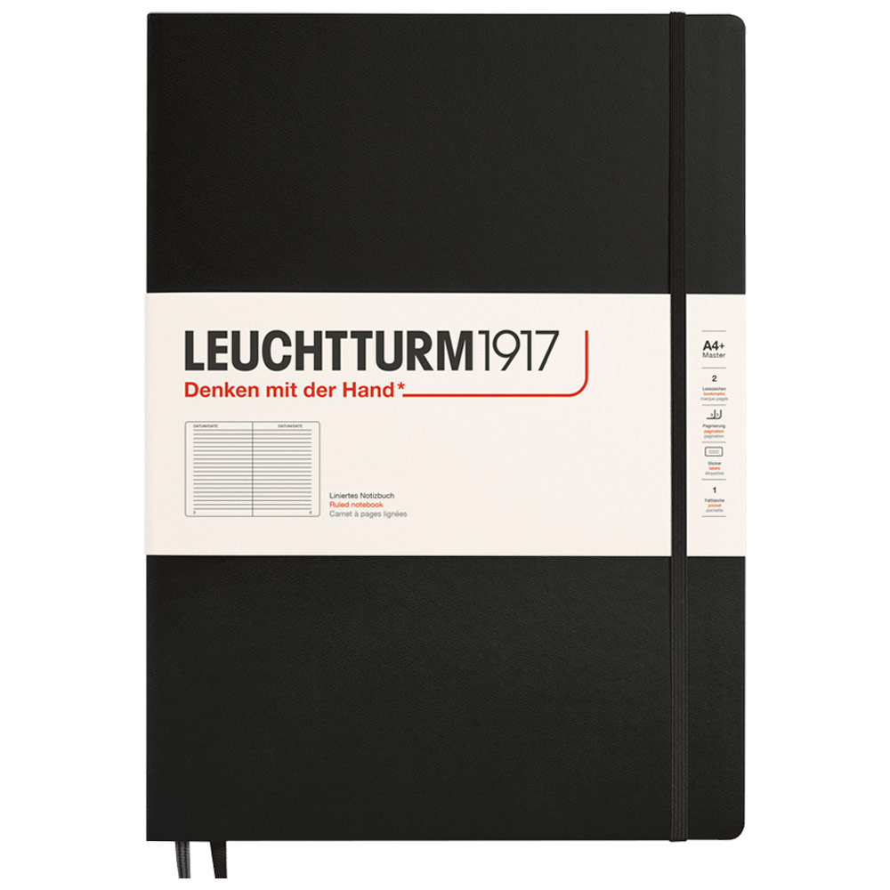 LEUCHTTURM1917 Notebook Master Slim A4+ Hardcover 8.75"x12.5" Ruled Black