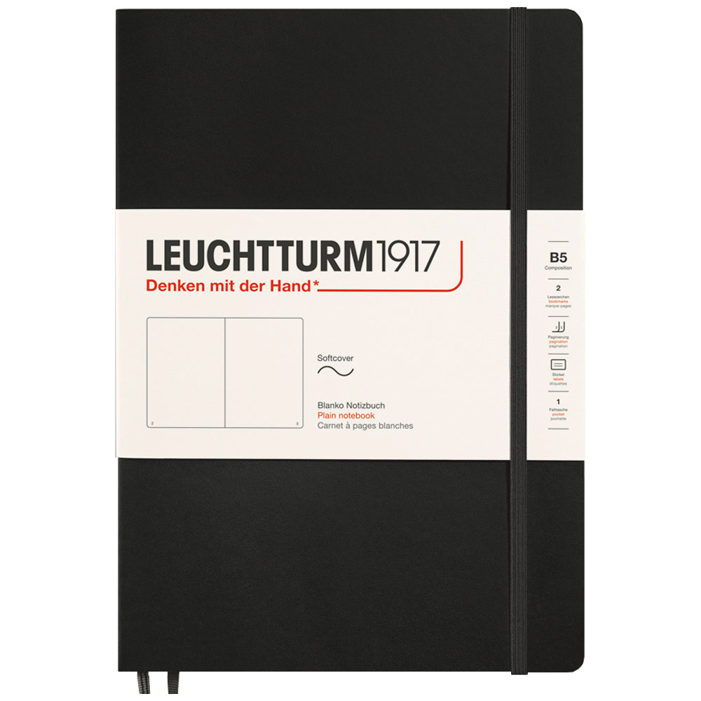 Leuchtturm1917 B5 Notebook Composition Softcover Plain 6.9"x9.8" Black