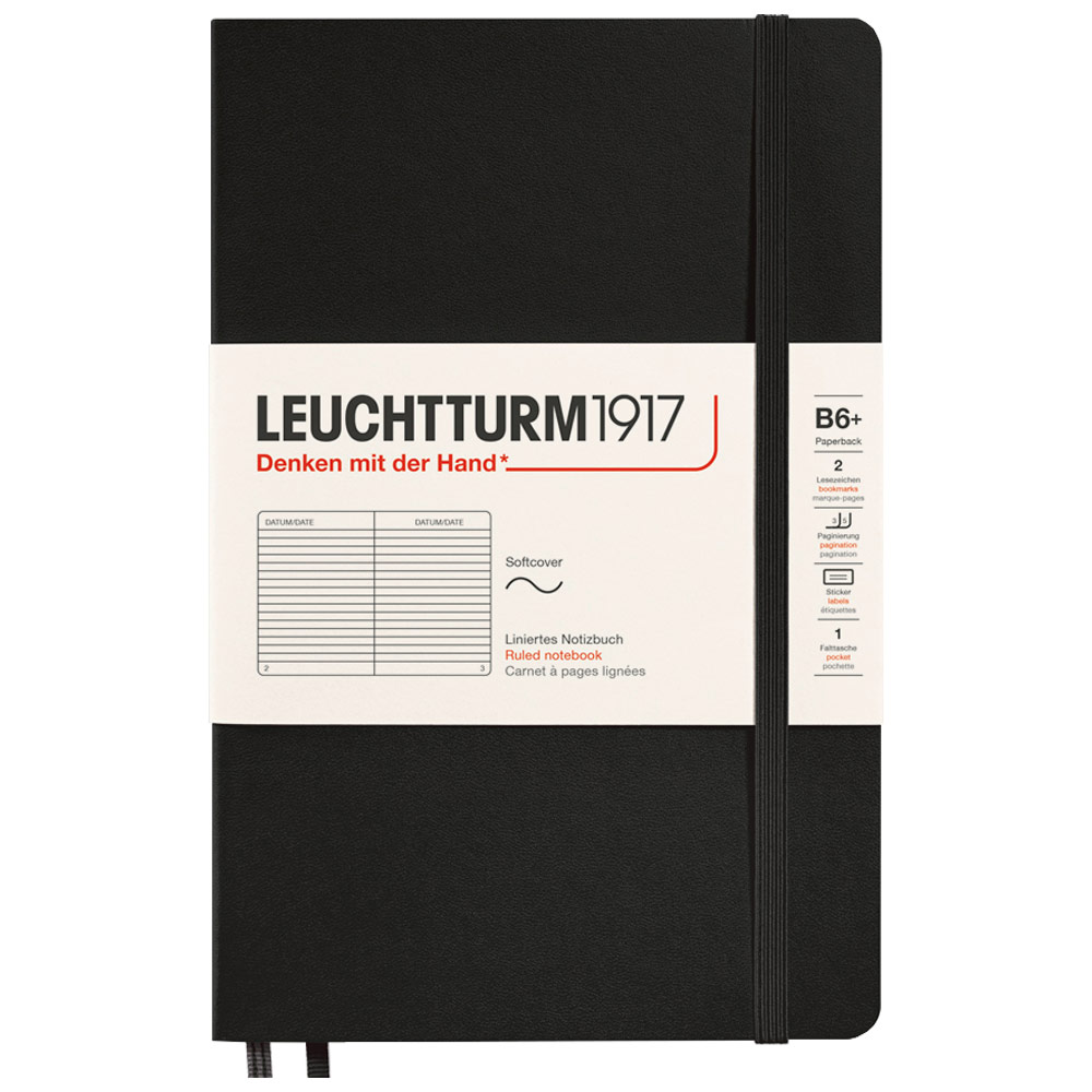 Leuchtturm1917 B6+ Notebook Paperback Softcover Ruled 5"x7.5" Black