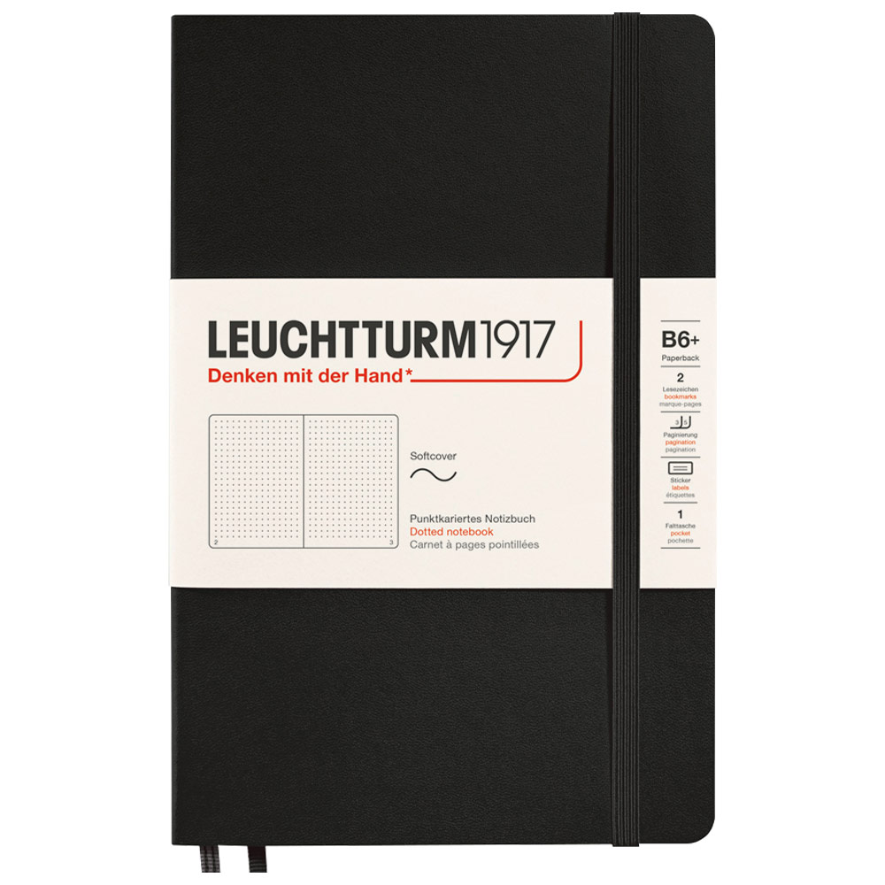 Leuchtturm1917 B6+ Notebook Paperback Softcover Dot 5"x7.5" Black