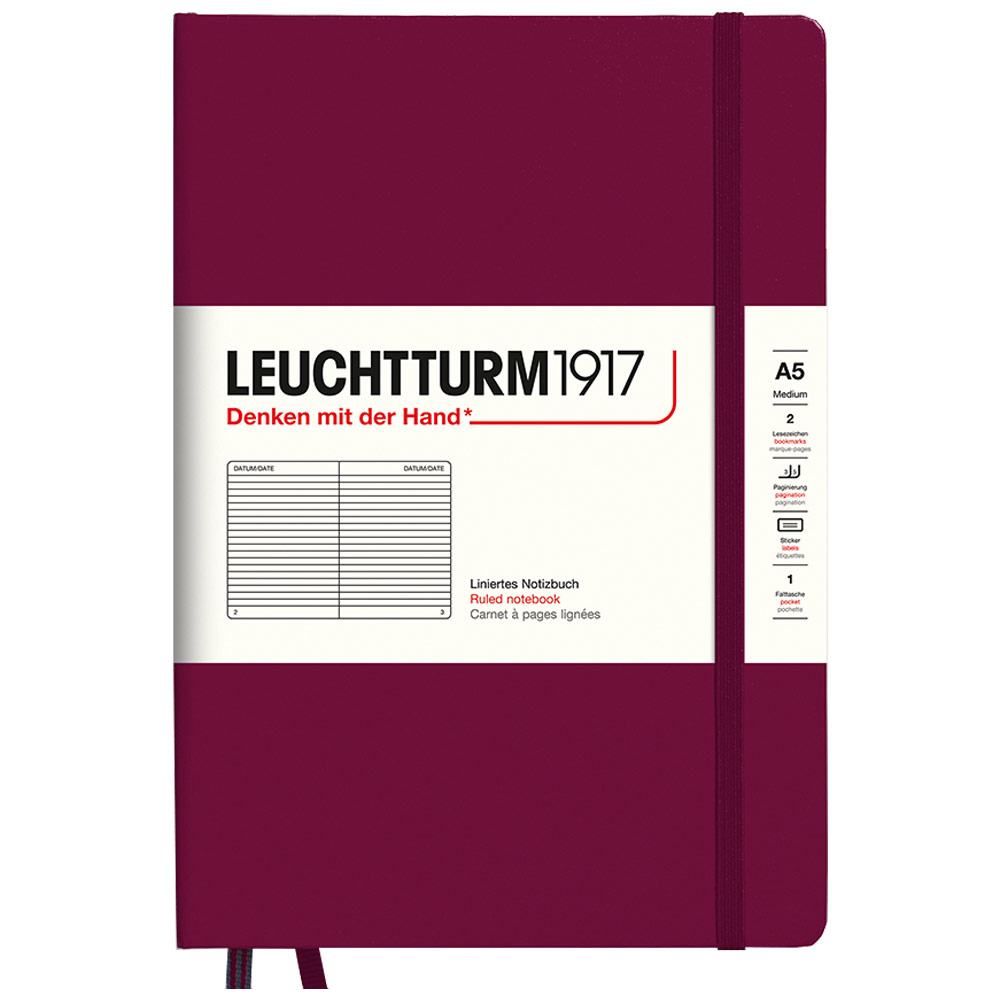 Leuchtturm1917 A5 Notebook Medium Hardcover Ruled 5.8"x8.3" Port Red