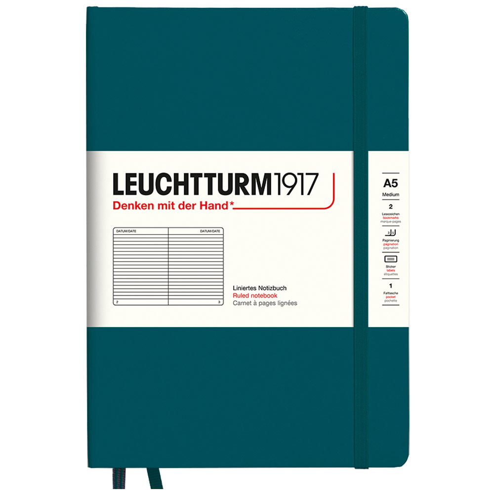 Leuchtturm1917 A5 Notebook Medium Hardcover Ruled 5.8"x8.3" Pacific Green