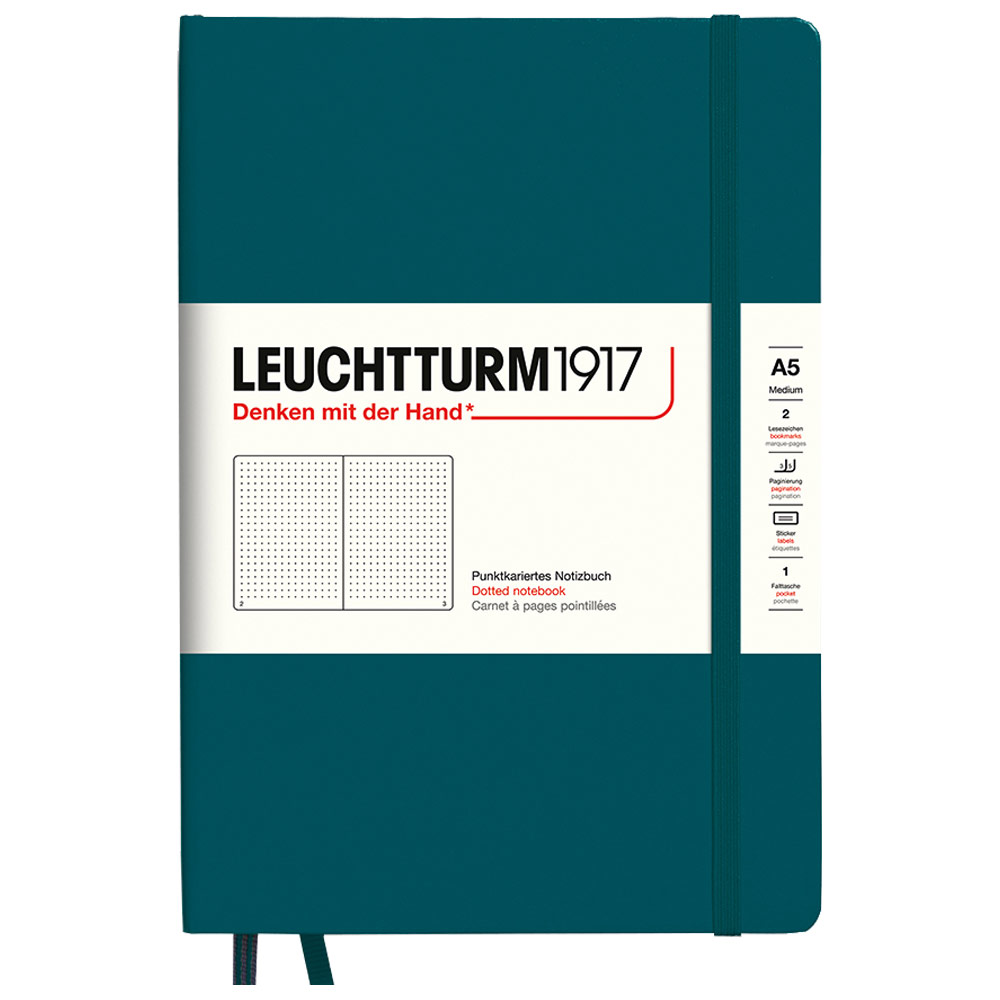 LEUCHTTURM1917 Notebook Medium A5 Hardcover 5-3/4"x8-1/4" Dot Pacific Green