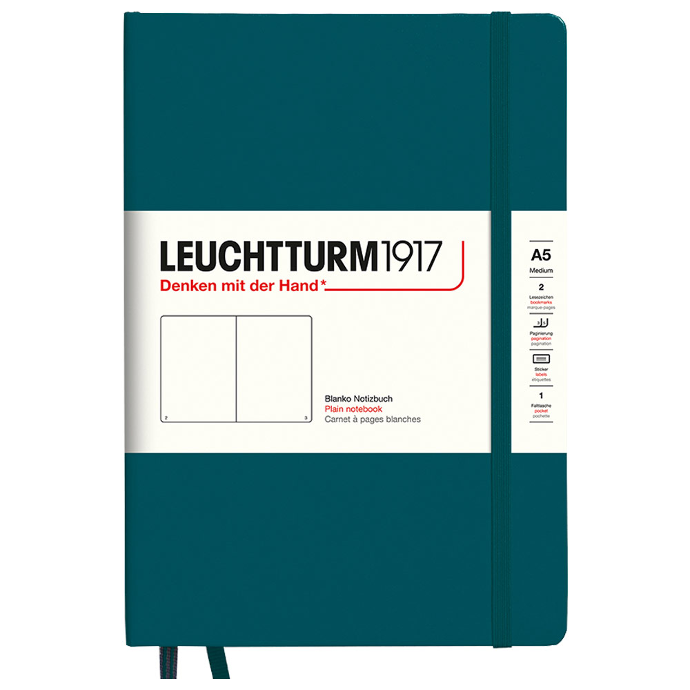 LEUCHTTURM1917 Notebook Medium A5 Hardcover 5-3/4"x8-1/4" Plain Pacific