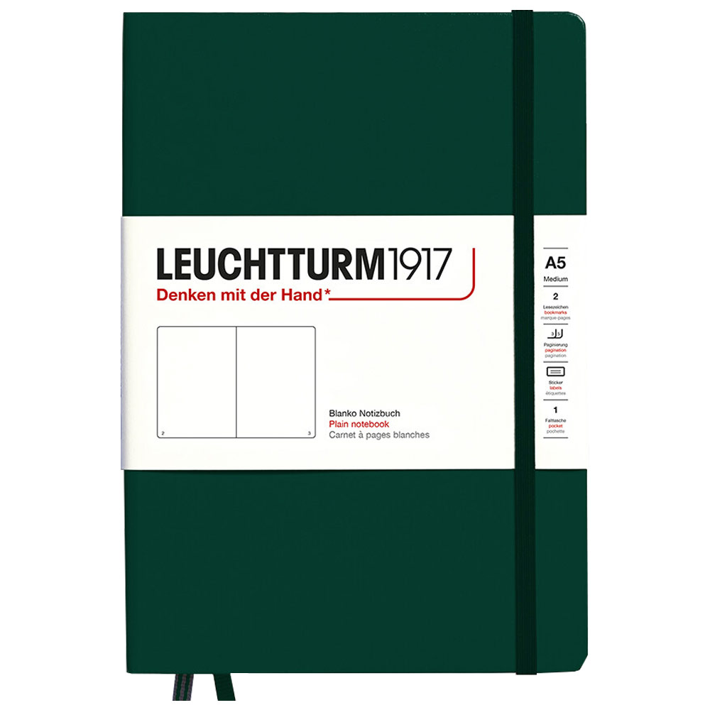 Leuchtturm1917 A5 Notebook Medium Hardcover Plain 5.8"x8.3" Forest Green