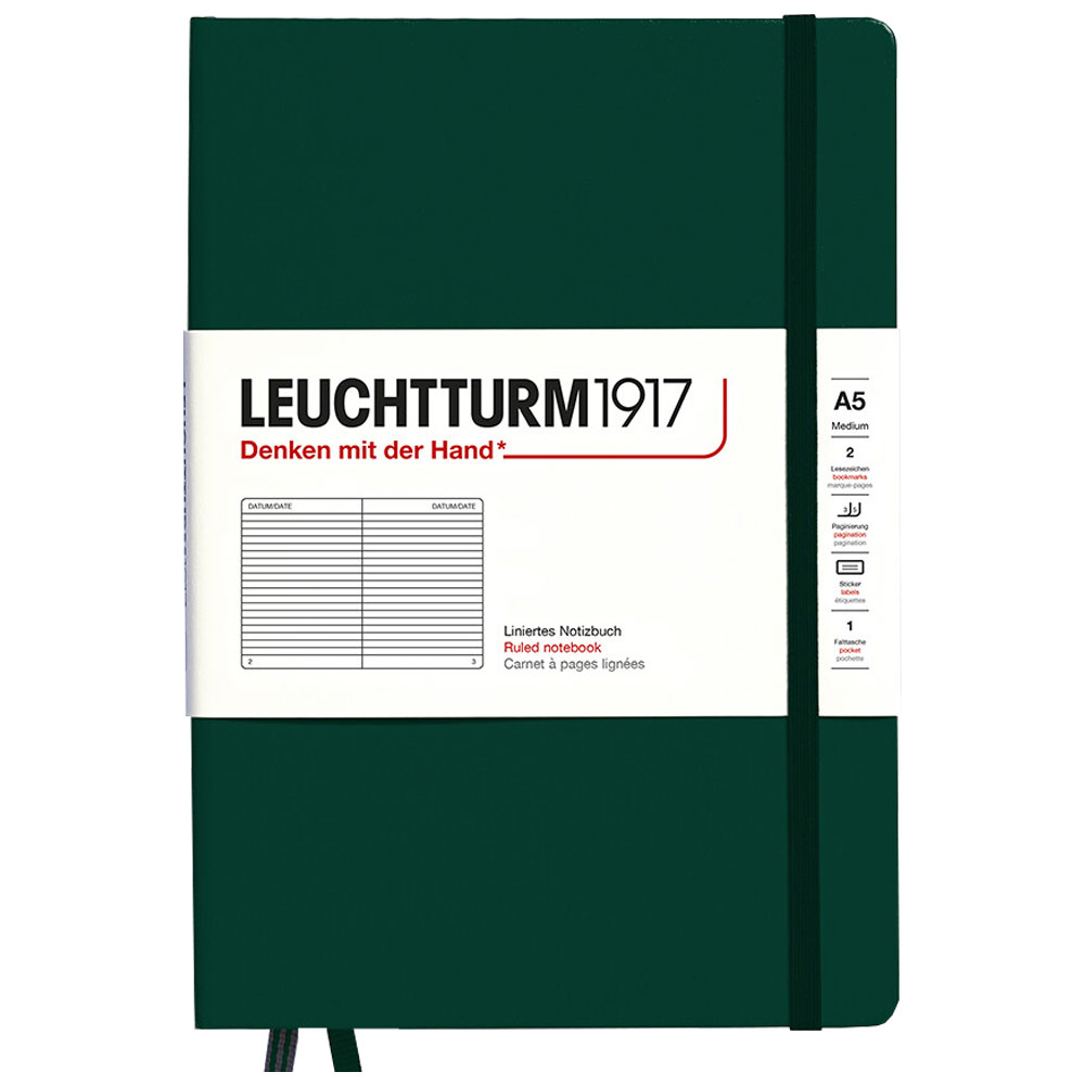 Leuchtturm1917 A5 Notebook Medium Hardcover Ruled 5.8"x8.3" Forest Green