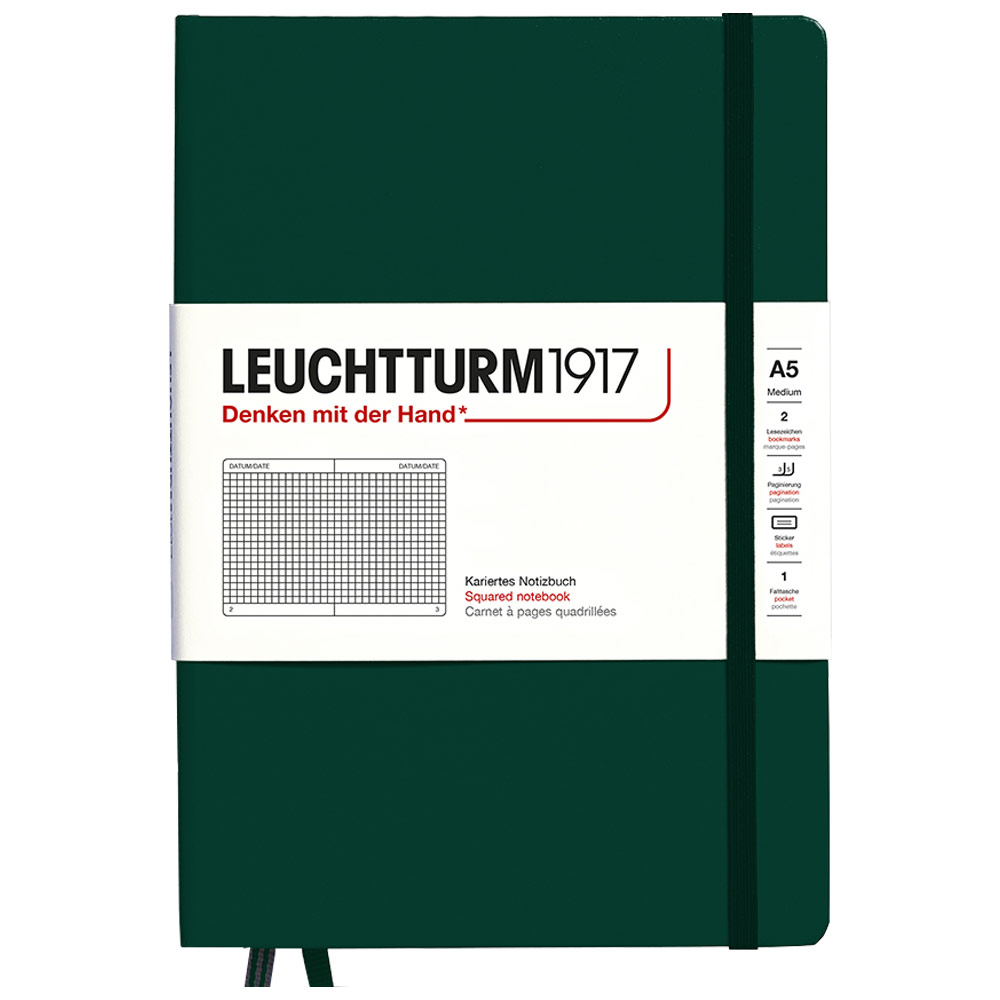 Leuchtturm1917 A5 Notebook Medium Hardcover Square 5.8"x8.3" Forest Green