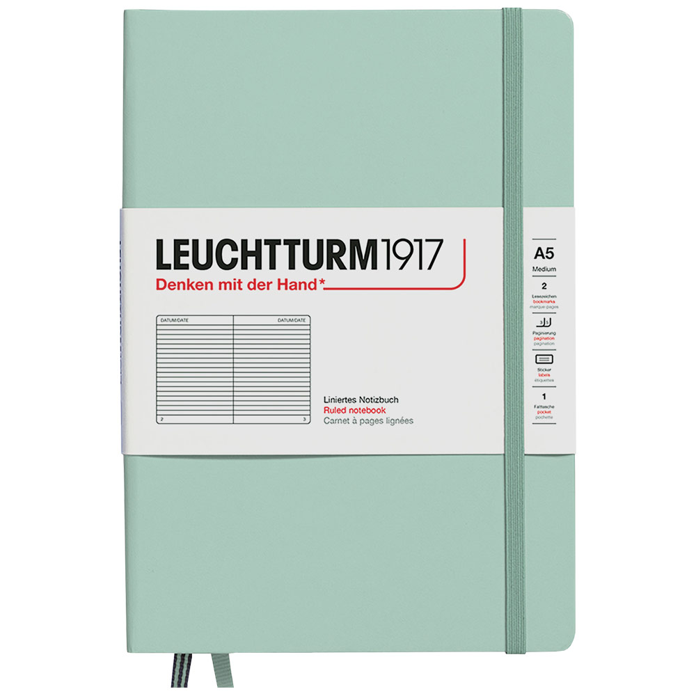 Leuchtturm1917 A5 Notebook Medium Hardcover Ruled 5.8"x8.3" Mint Green