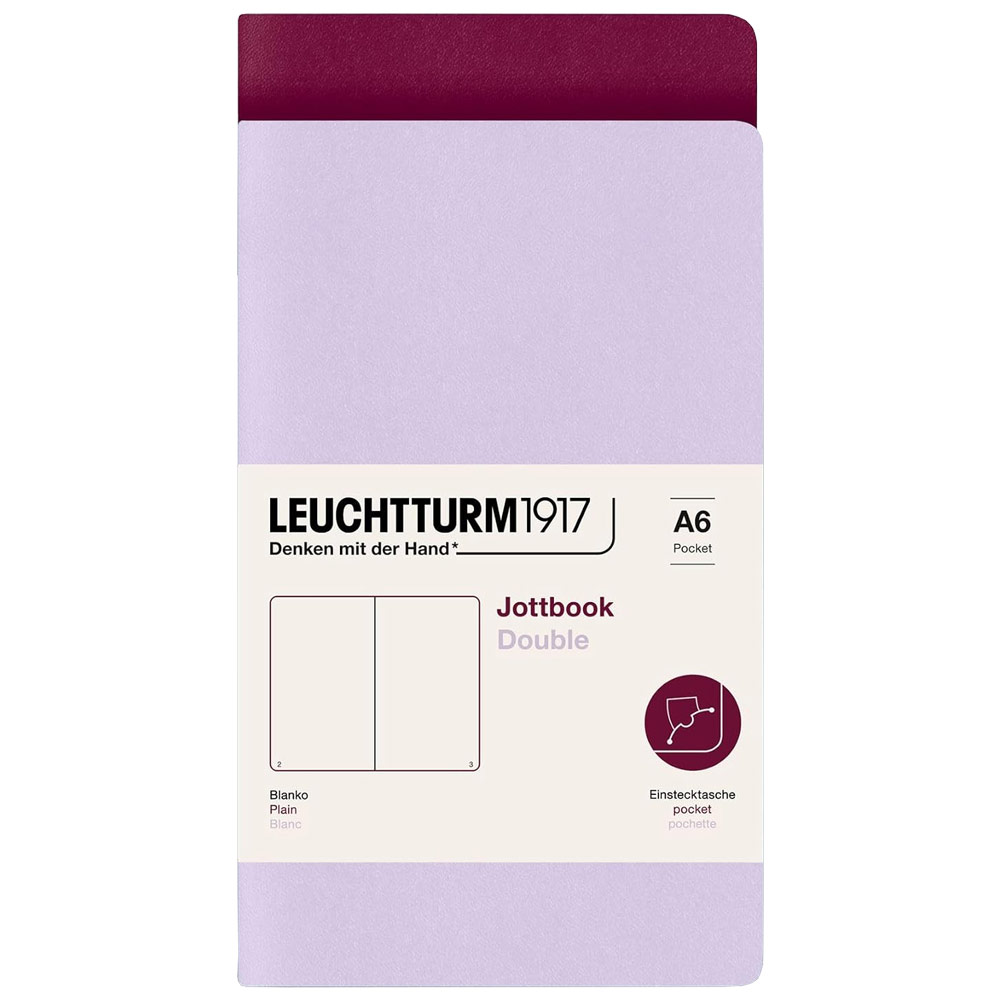 Leuchtturm1917 A6 Jottbook Double Plain 2 Pack 3.5"x6" Lilac/Port Red