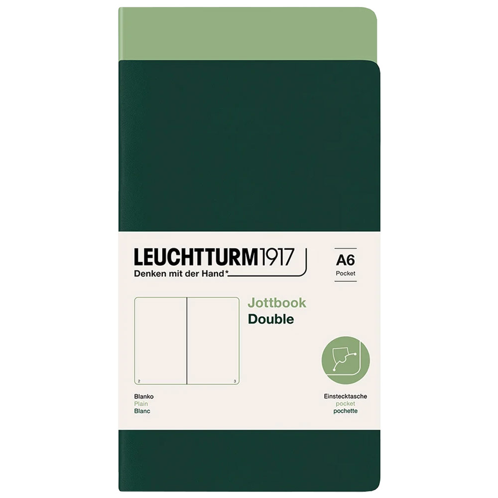 Leuchtturm1917 A6 Jottbook Double Plain 2 Pack 3.5"x6" Sage/Forest Green