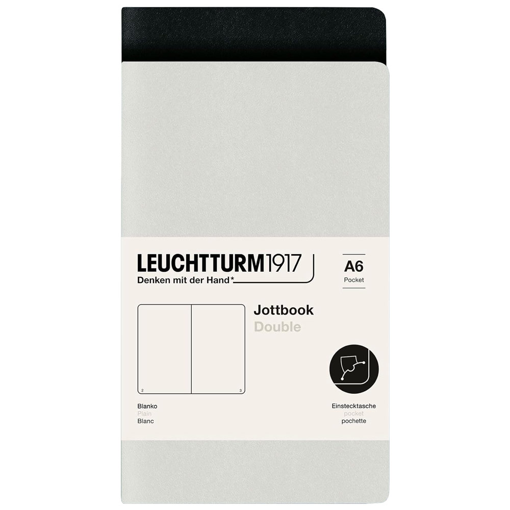 Leuchtturm1917 A6 Jottbook Double Plain 2 Pack 3.5"x6" Light Grey/Black