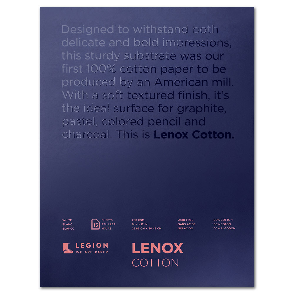 Legion Stonehenge Lenox Cotton Paper Pad 9"x12" White