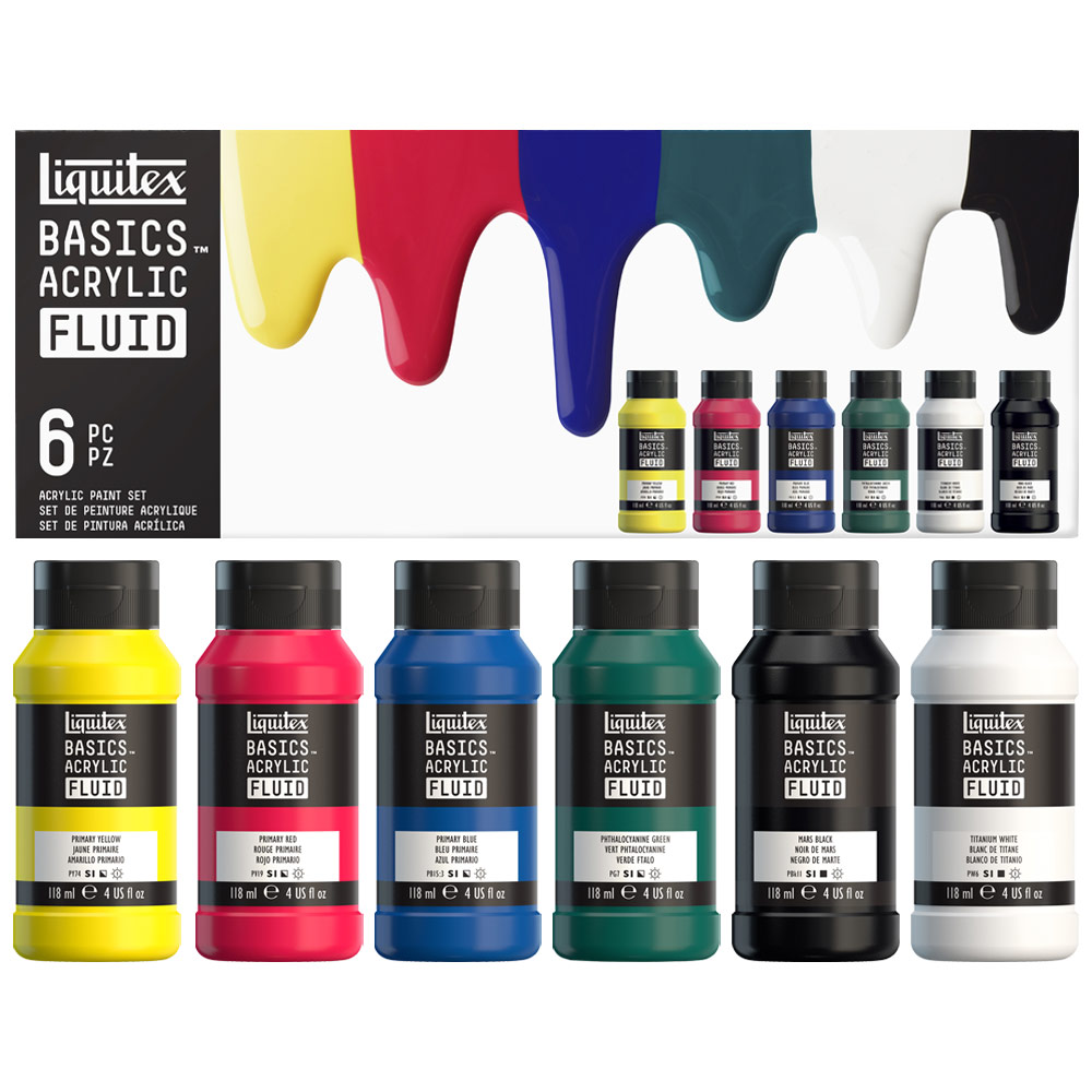 Liquitex Basics Acrylic Fluid 6 x 118ml Set