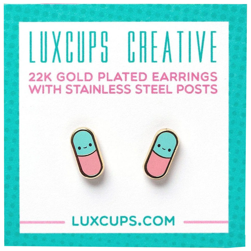 LuxCups Creative Enamel Earrings Happy Pills