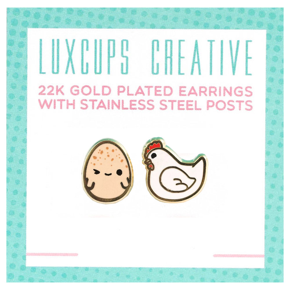 LuxCups Creative Enamel Earrings Chicken Or The Egg