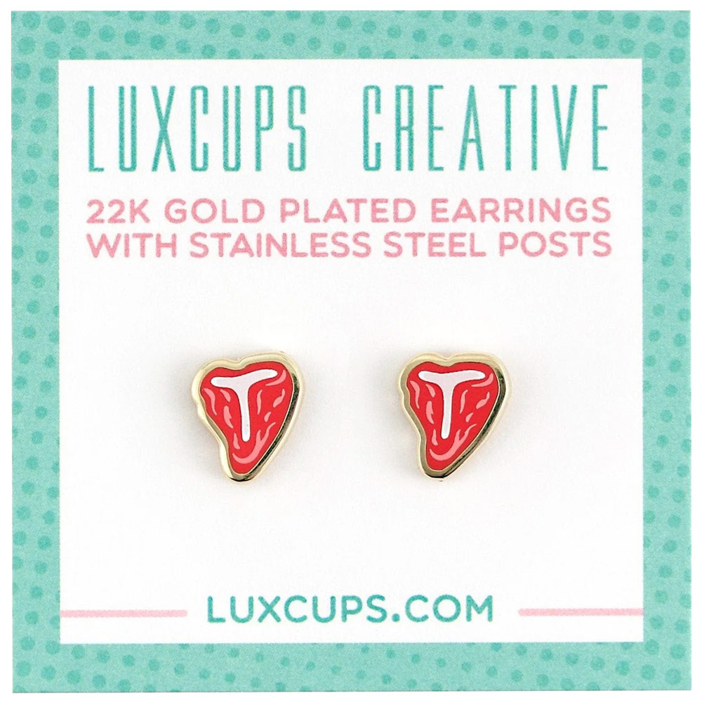 LuxCups Creative Enamel Earrings T-Bone Steak