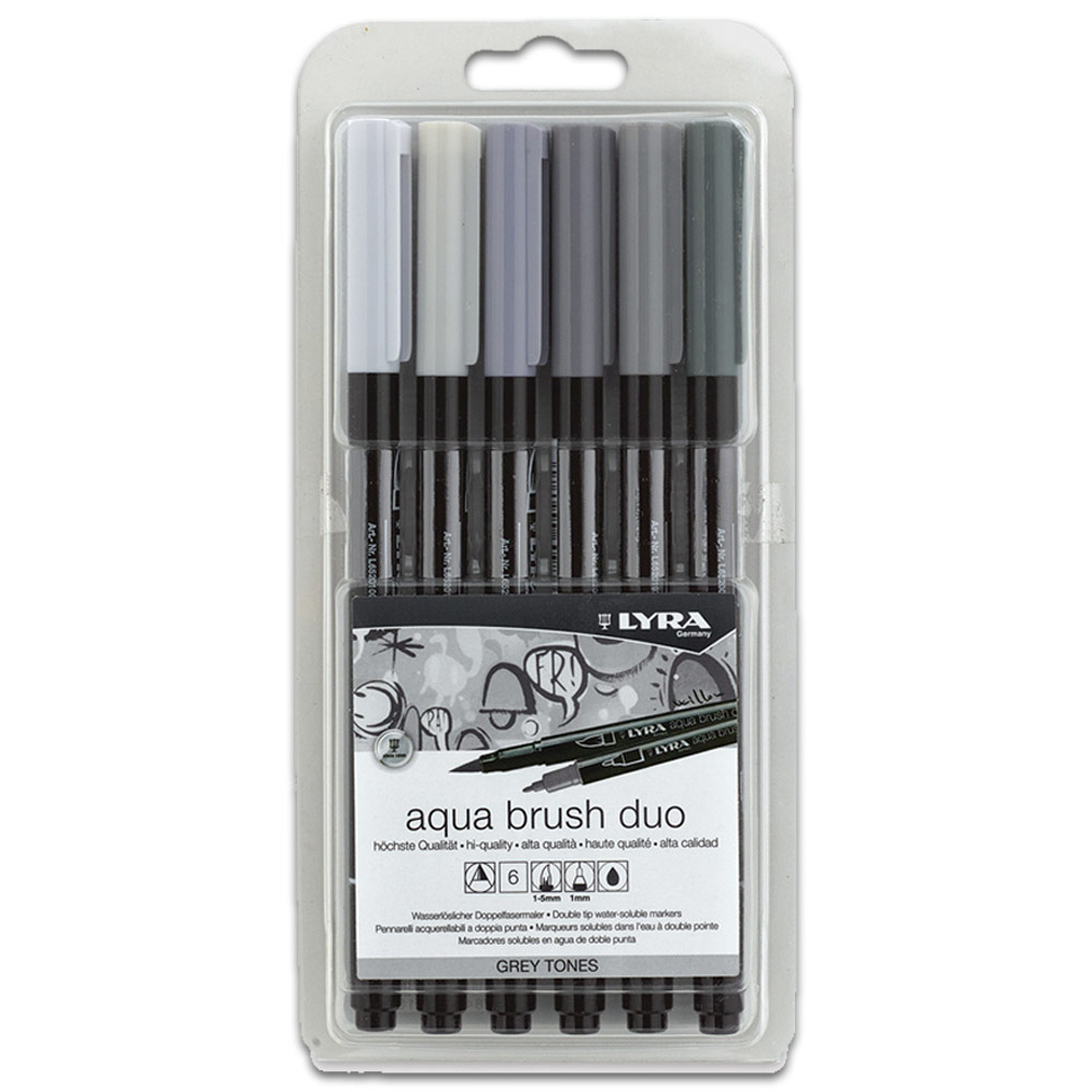 Lyra Aqua Brush Duo Marker 6 Set Grey