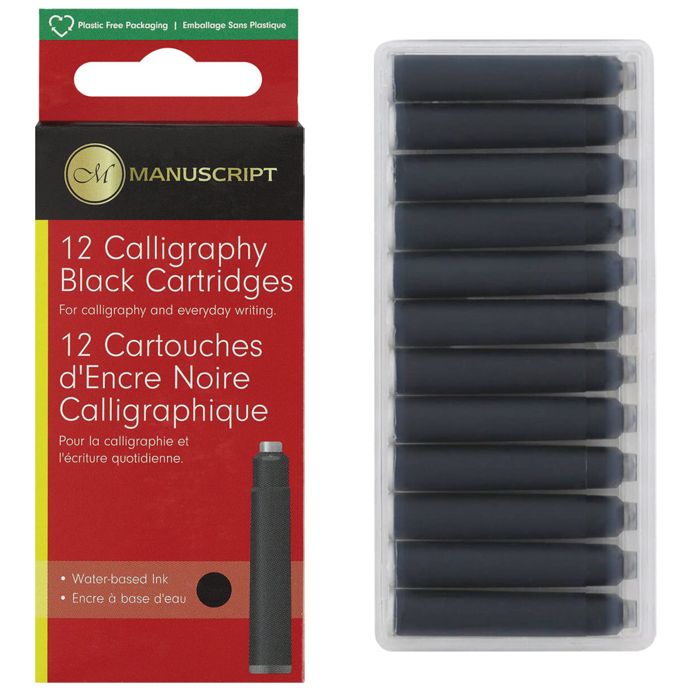 Manuscript Calligraphy Water-Based Ink Cartridge 12 Pack Black