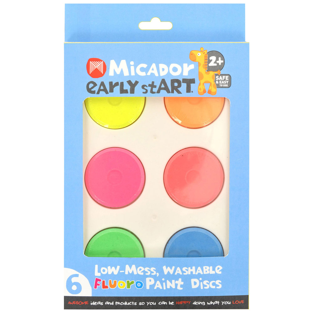 Micador Early StART Low-Mess Washable Paint Disc 6 Set Fluoro