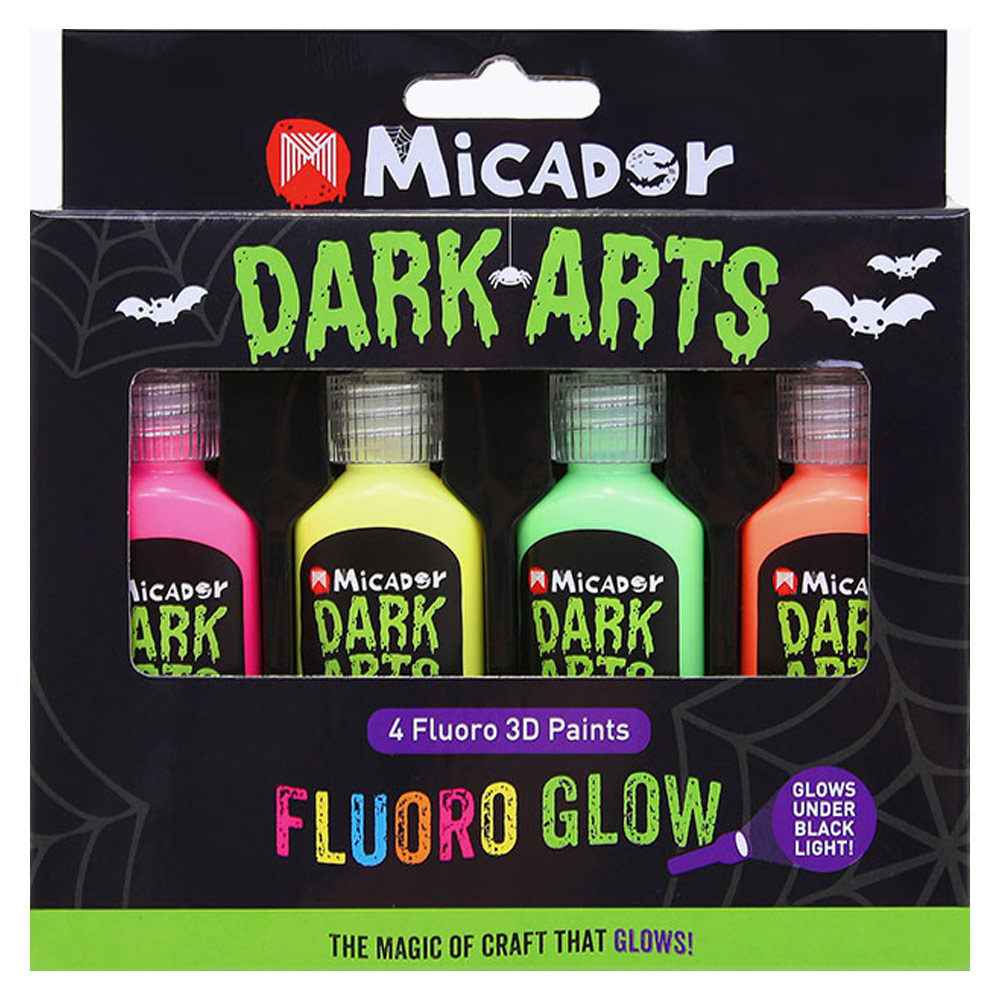 Micador Dark Arts Fluoro 3D Paints 4 x 22ml Set Assorted