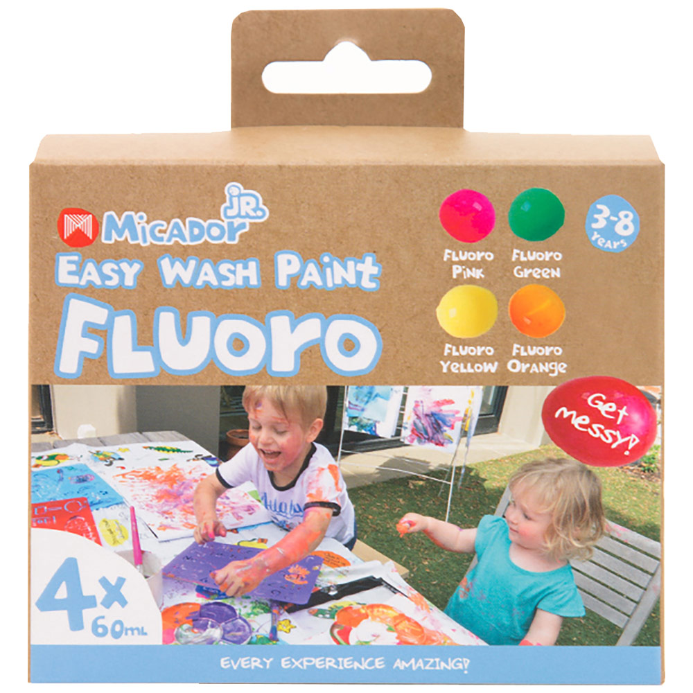 Micador jR. Easy Wash Paint Fluoro 4 x 60ml Set Fluorescent