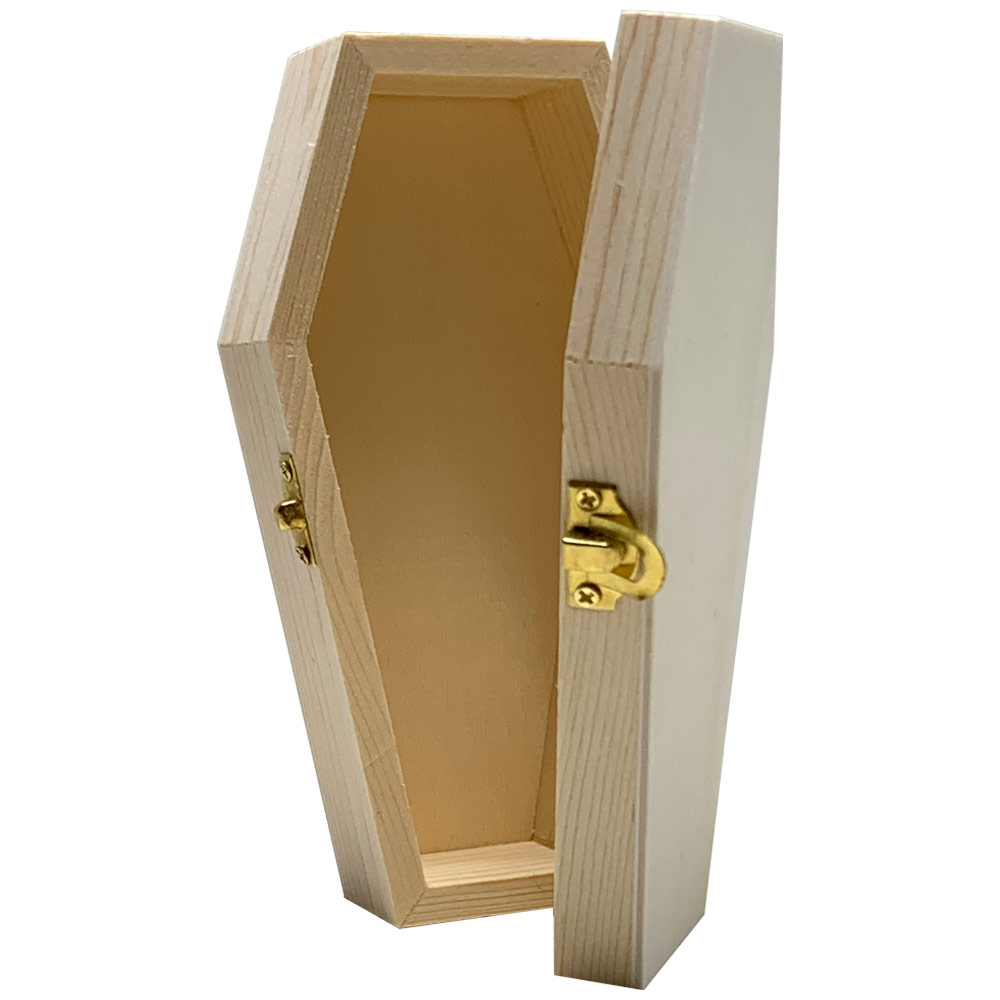 Wooden Coffin Box w/Hinges 6"