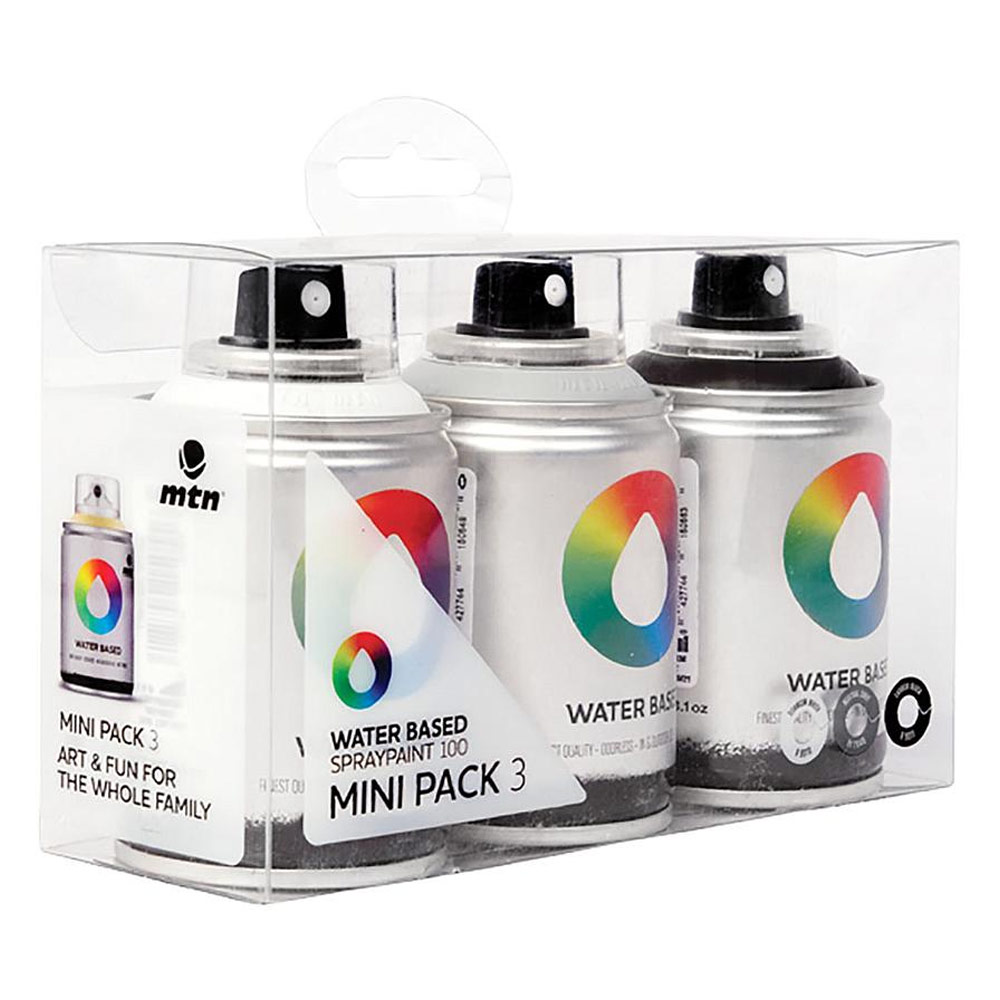 MTN Water Based 100 Spray Paint 3 x 100ml Set Workshop White/Gray/Black