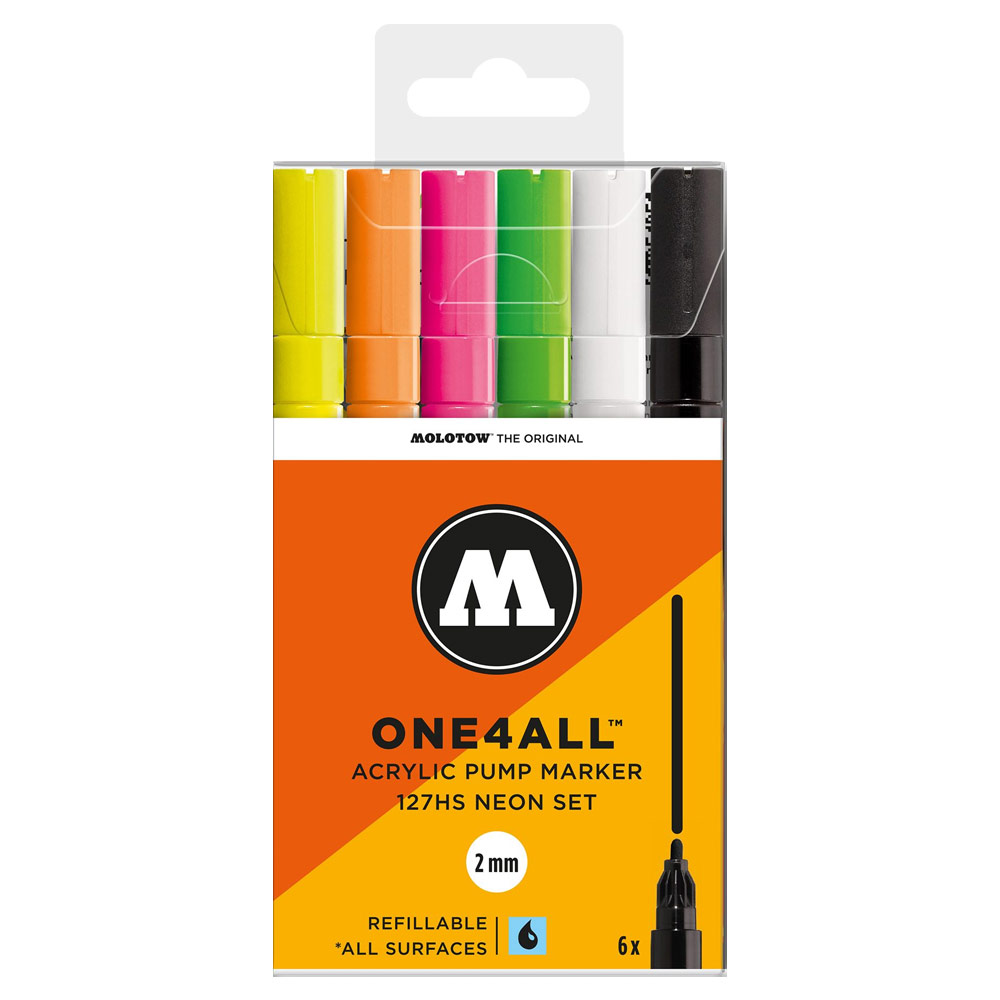 Molotow ONE4ALL 127HS Acrylic Paint Marker 2mm 6 Set Neon