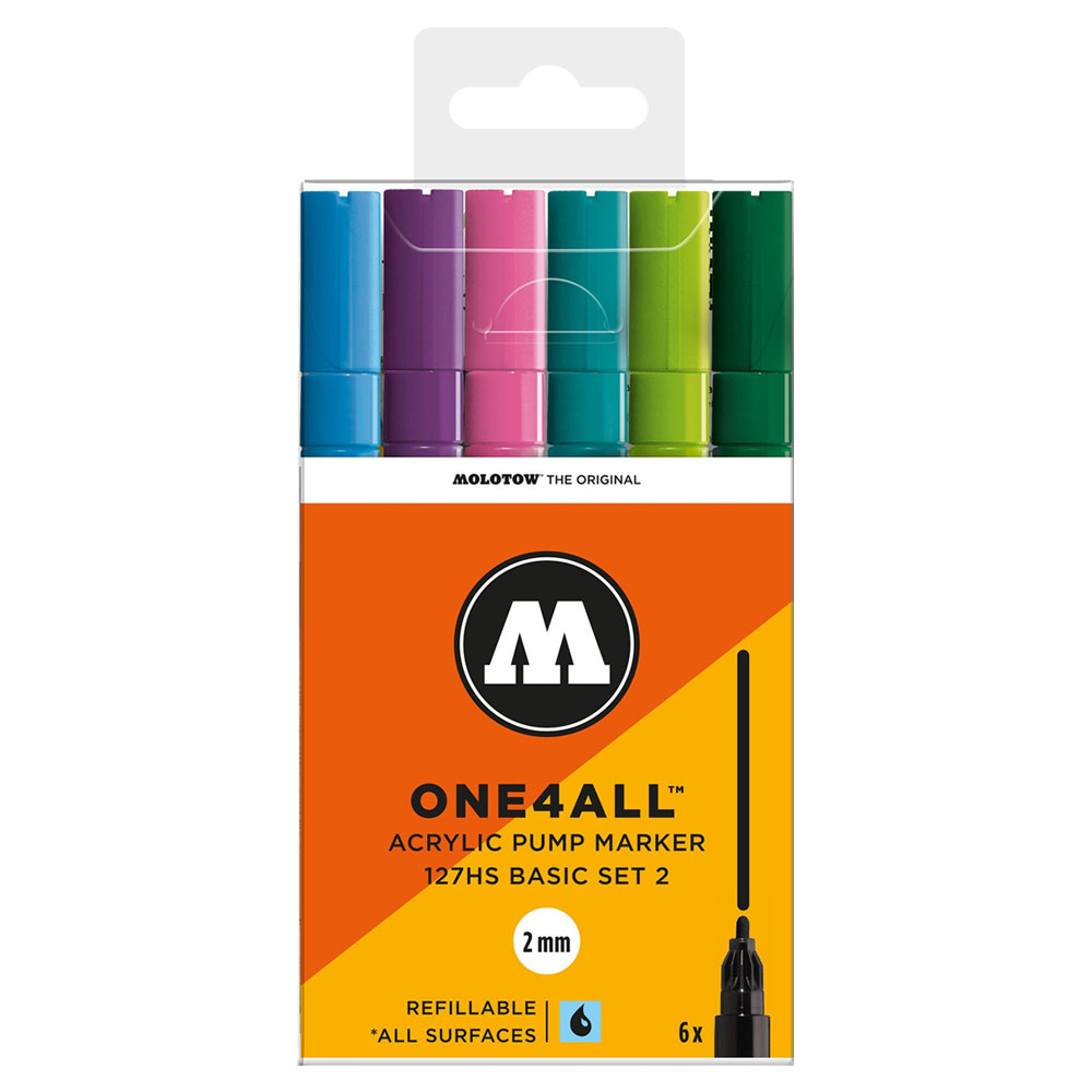 Molotow ONE4ALL 127HS Acrylic Paint Marker 2mm 6 Set Basic #2