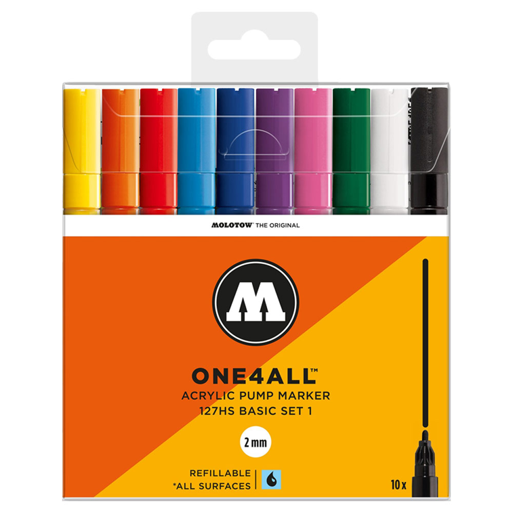 Molotow ONE4ALL 127HS Acrylic Paint Marker 2mm 10 Set Basic #1