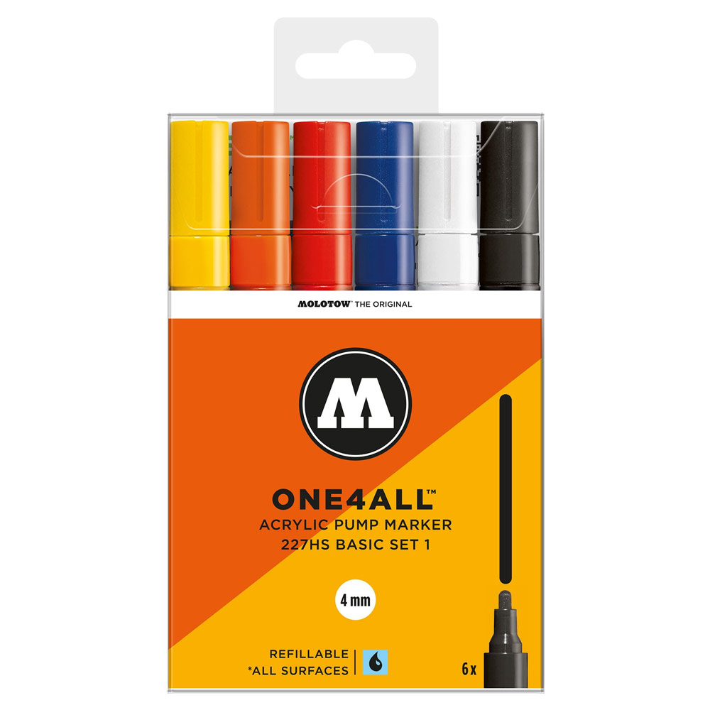 Molotow ONE4ALL 227HS Acrylic Paint Marker 4mm 6 Set Basic #1