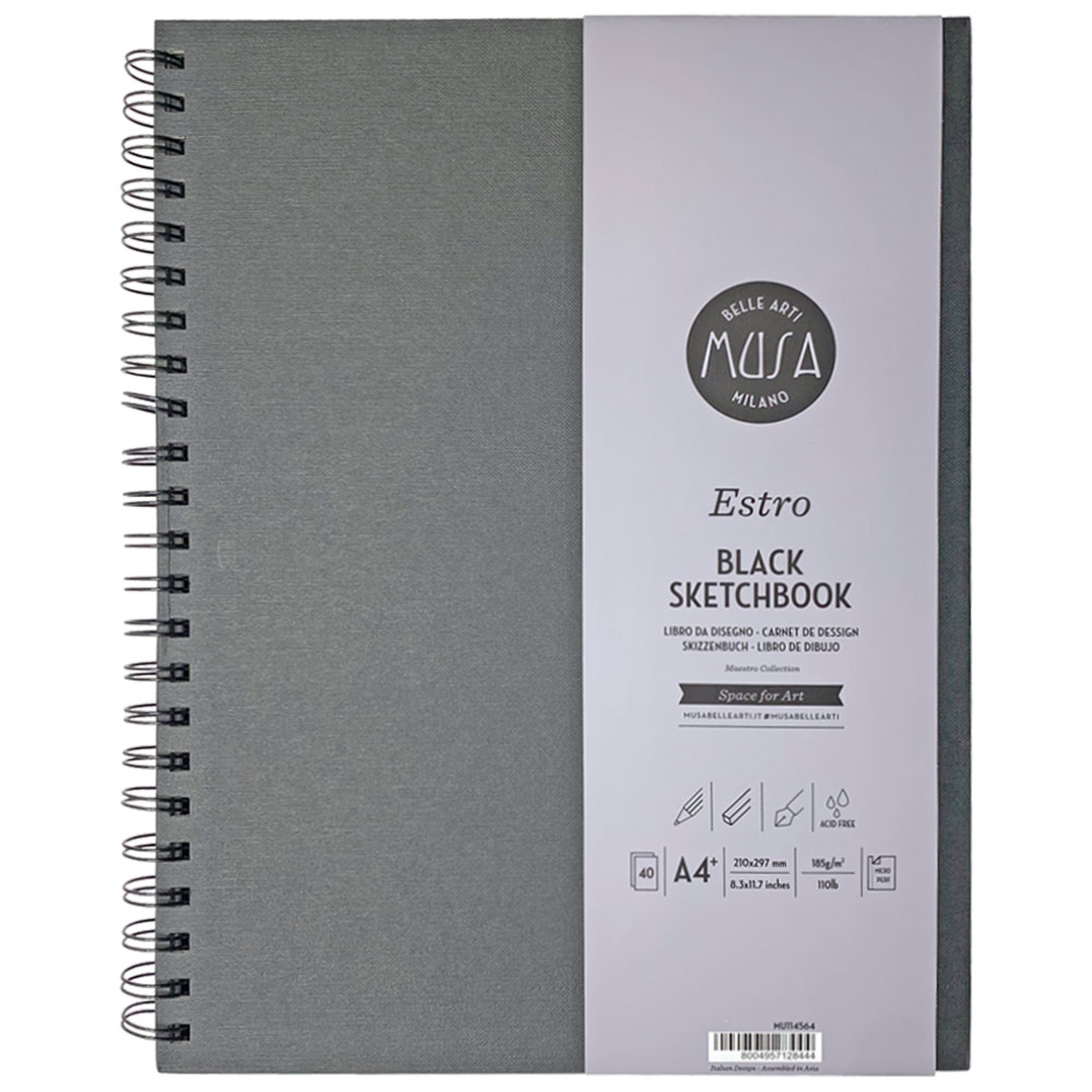 Musa A4 Estro Black Sketchbook Spiral 50 Sheets 8.3"x11.7" Black